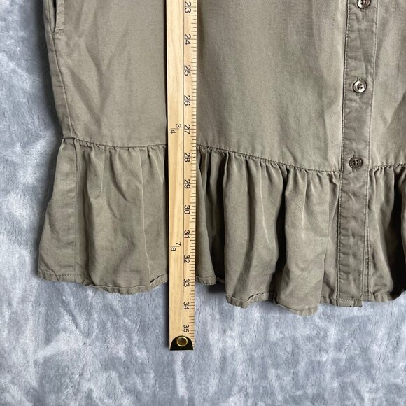 Japna‎ Tencel Shirt Dress Womens M Green Ruffle Pockets Babydoll - Picture 7 of 10